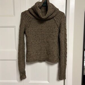 Between Me & You Cozy Brown Cable Knit Turtleneck Wool-Blend Sweater Size Small